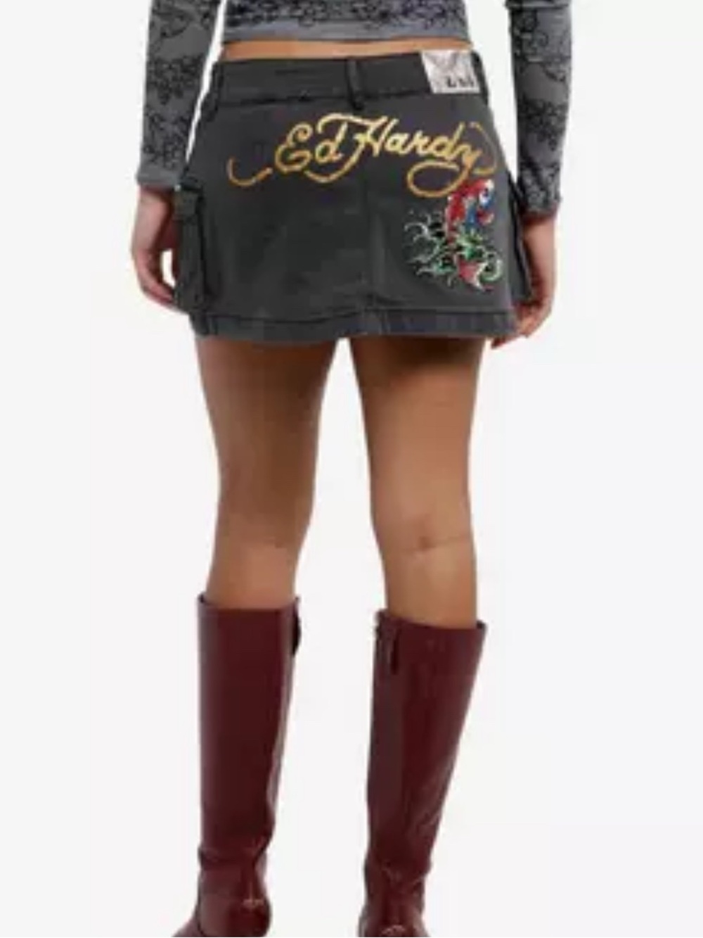 NWT Ed Hardy Black Mini Skirt with Gold Script